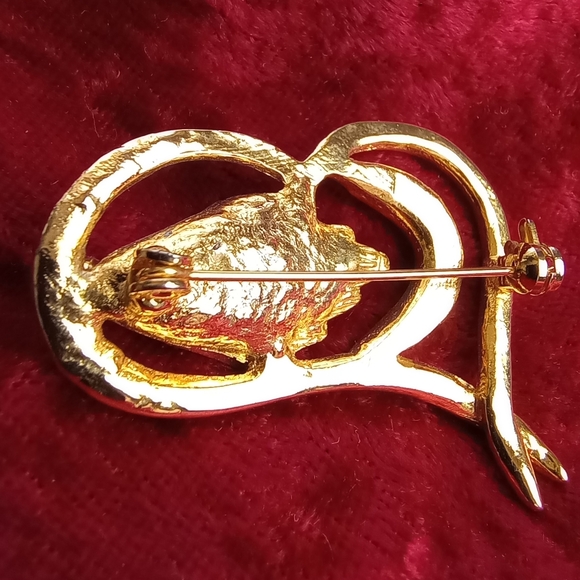 Open Heart Brooch with Teardrop Faux Pearl Flower & Crystal Crescent Moon - Picture 3 of 5